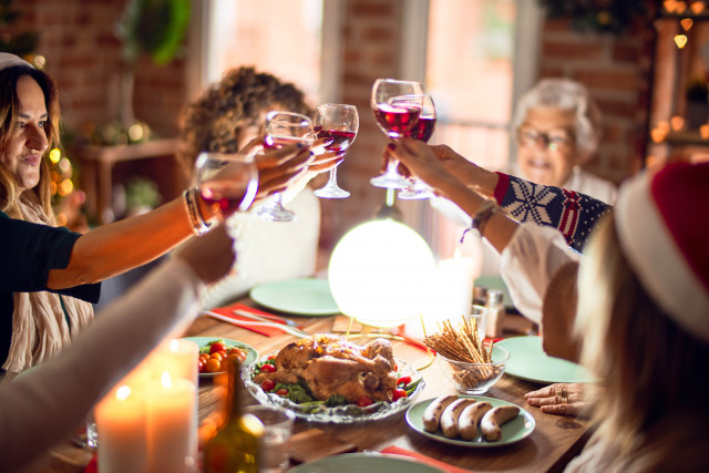 Group of women toasting over roast turkey