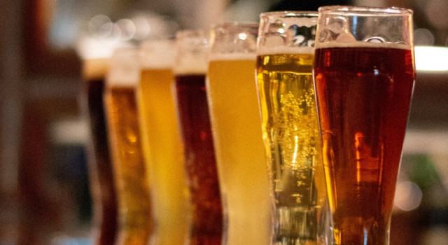 lineup of glasses containing irish style beer